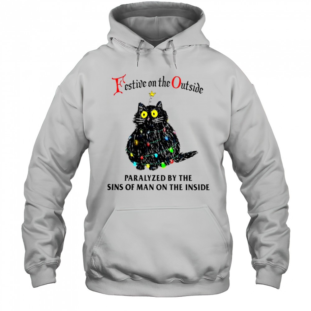 Christmas lights Cat festive on the outside paralyzed by the sins of man on the inside shirt