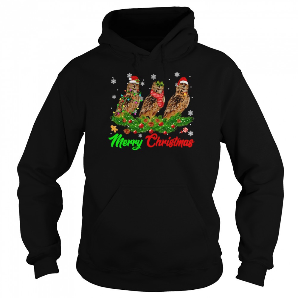 Christmas Pajama Owl Hat Santa Xmas Lights Shirt