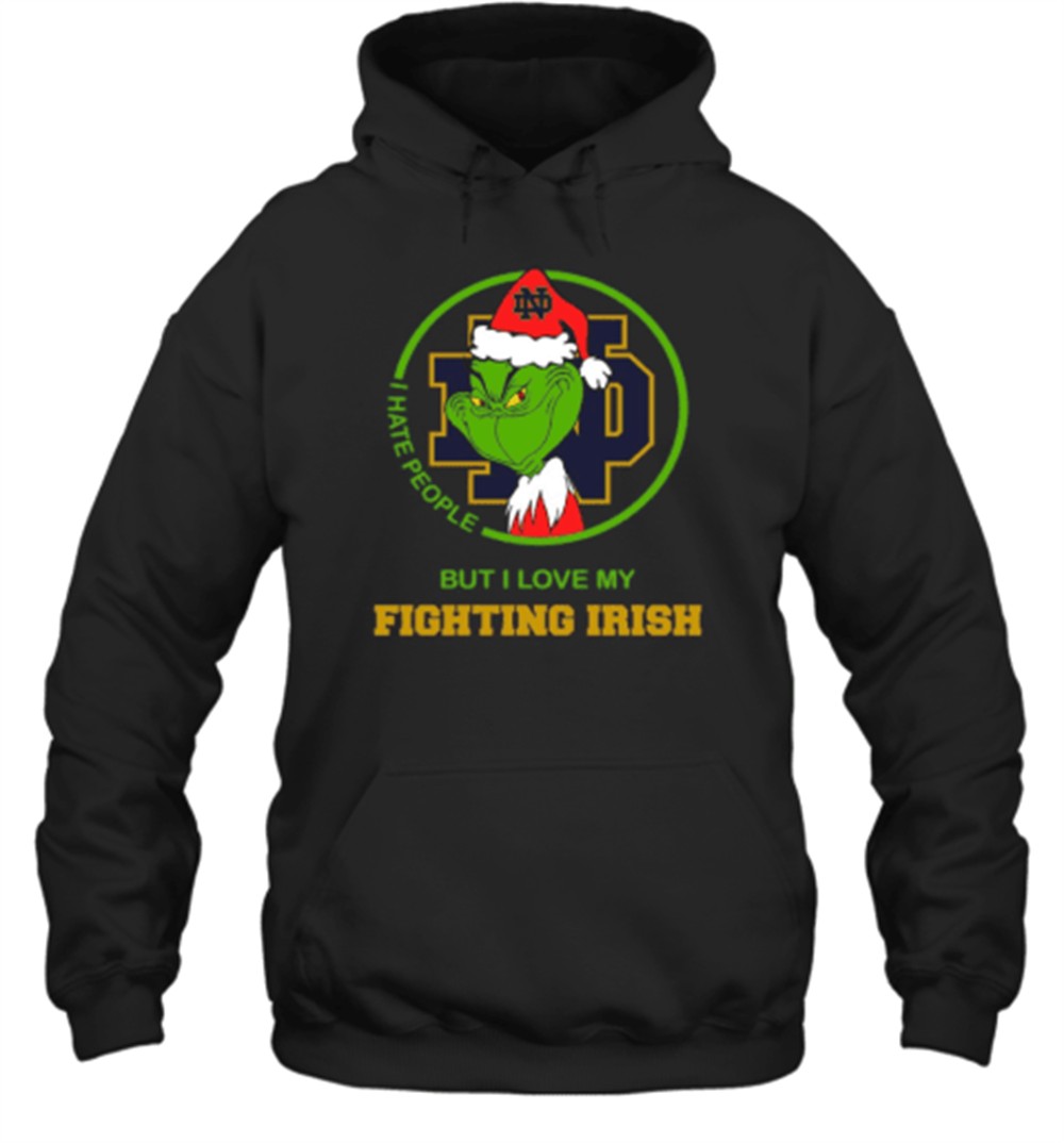 Christmas Santa Grinch Notre Dame I Hate People But I Love My Fighting Irish T-Shirt