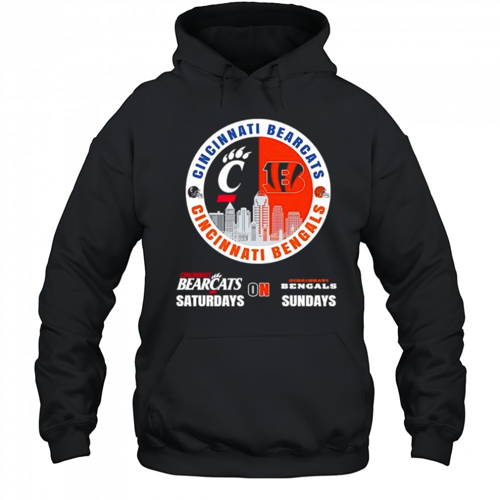 Cincinnati Bearcats Saturdays on Cincinnati Bengals Sundays helmet logo shirt