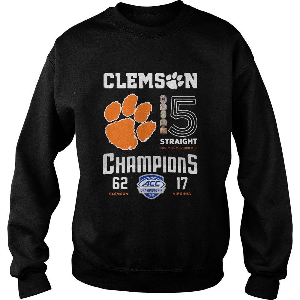 Clemson Tigers football 5 Straight 2019 Champions shirt