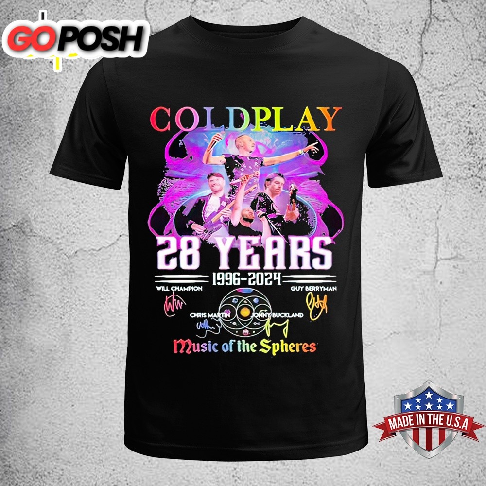Coldplay 28 Years 1996-2025 World Tour Music Of The Spheres Signatures Unisex T-Shirt
