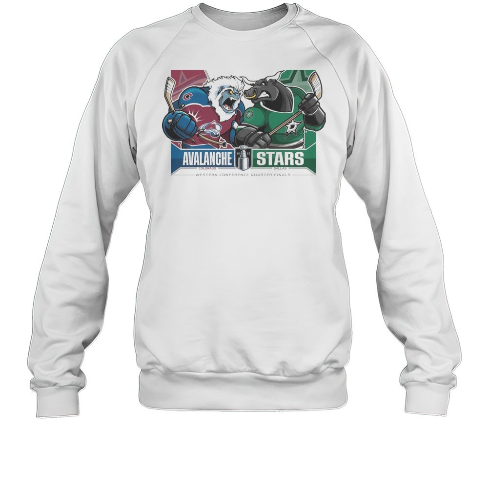 Colorado Avalanche Vs Dallas Stars 2025 Stanley Cup Playoffs Western Conference Quarter Finals Mascot T-shirt