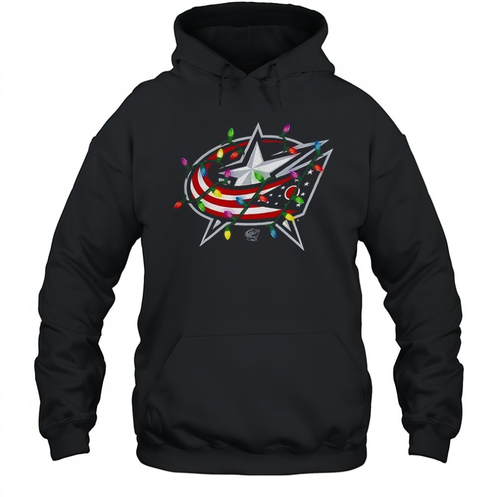 Columbus Blue Jackets logo Holiday Merry Christmas lights shirt
