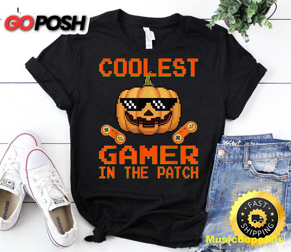 Coolest Gamer In The Patch Boys Kids Halloween Pumpkin T-Shirt