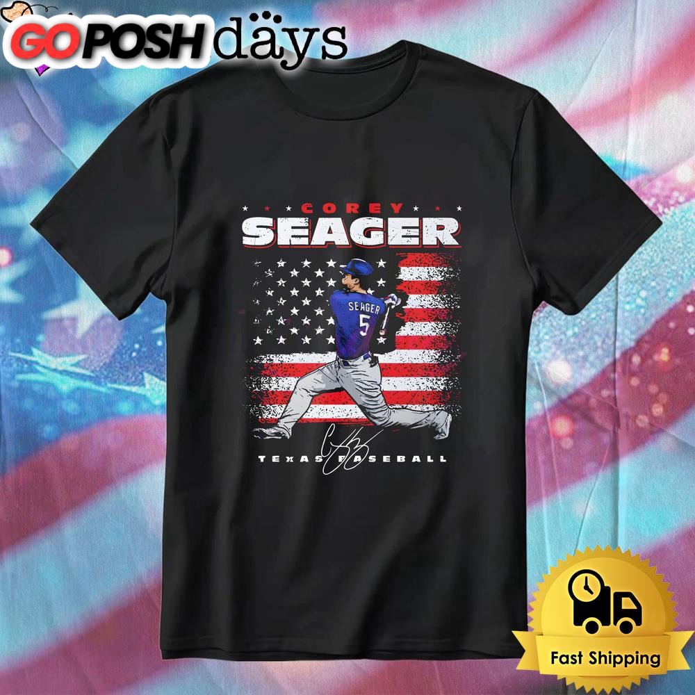 Corey Seager Texas Baseball Usa Flag Patriotic Fourth Of July T-Shirt