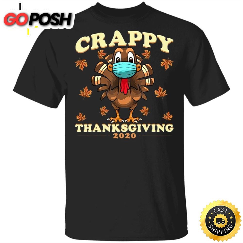 Crappy Thanksgiving 2025 T-Shirt Funny Turkey Wearing Mask Vintage Fall Designs Couples Gifts