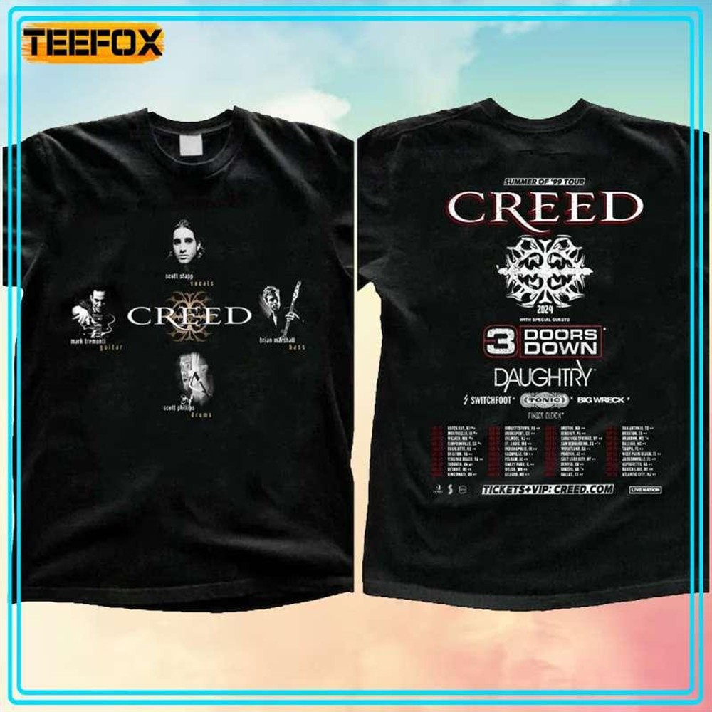 Creed 2024 Tour Summer of 99 Tour Concert Short-Sleeve T-Shirt