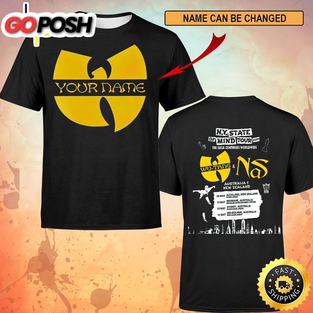 Custom Name Logo Wutang And Nas N.Y State Of Mind Tour 2023 Australia & New Zealand Black Unisex Basic T-shirt