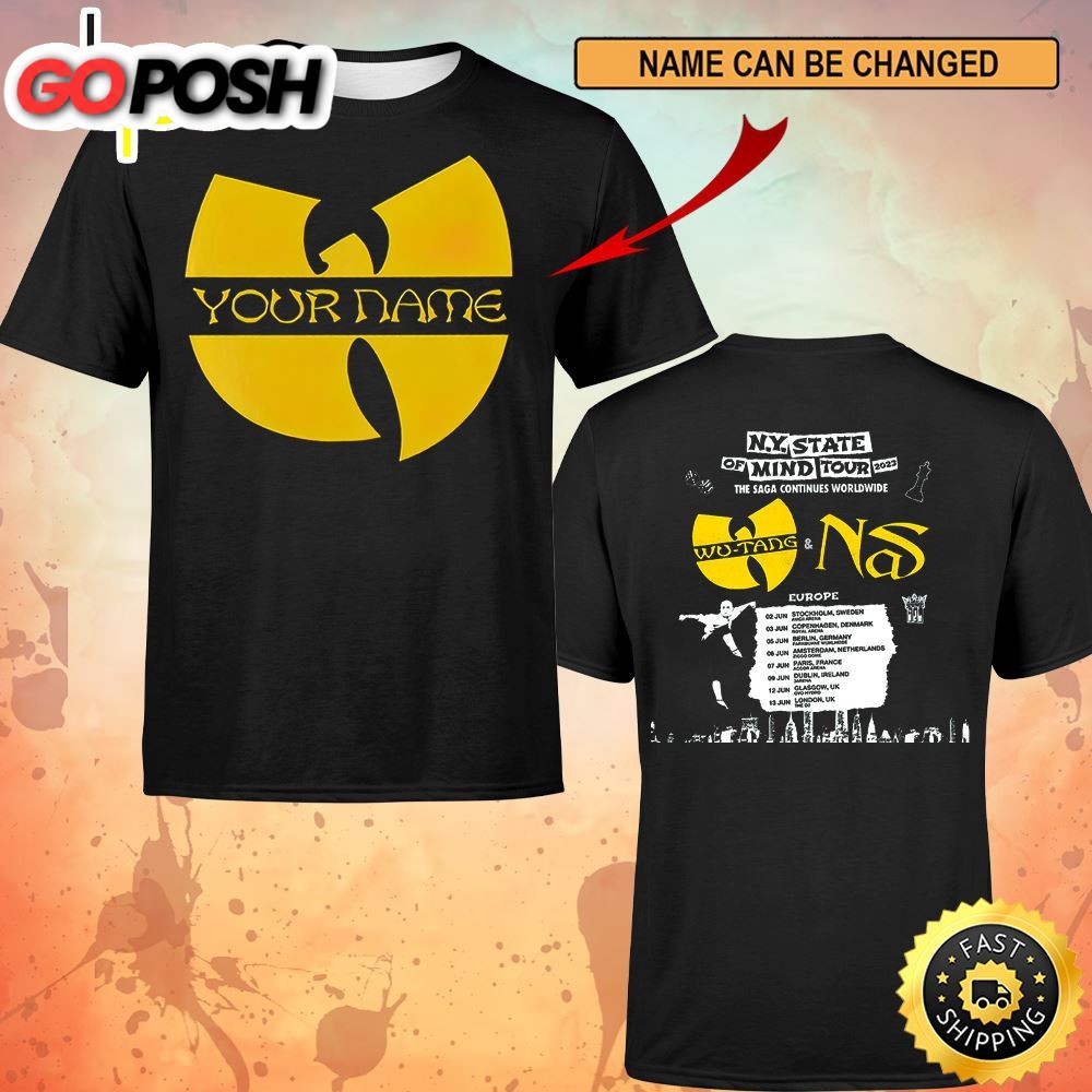 Custom Name Logo Wutang & Nas N.Y State Of Mind Tour 2023 The Saga Continues Worldwide Europe Unisex T-shirt