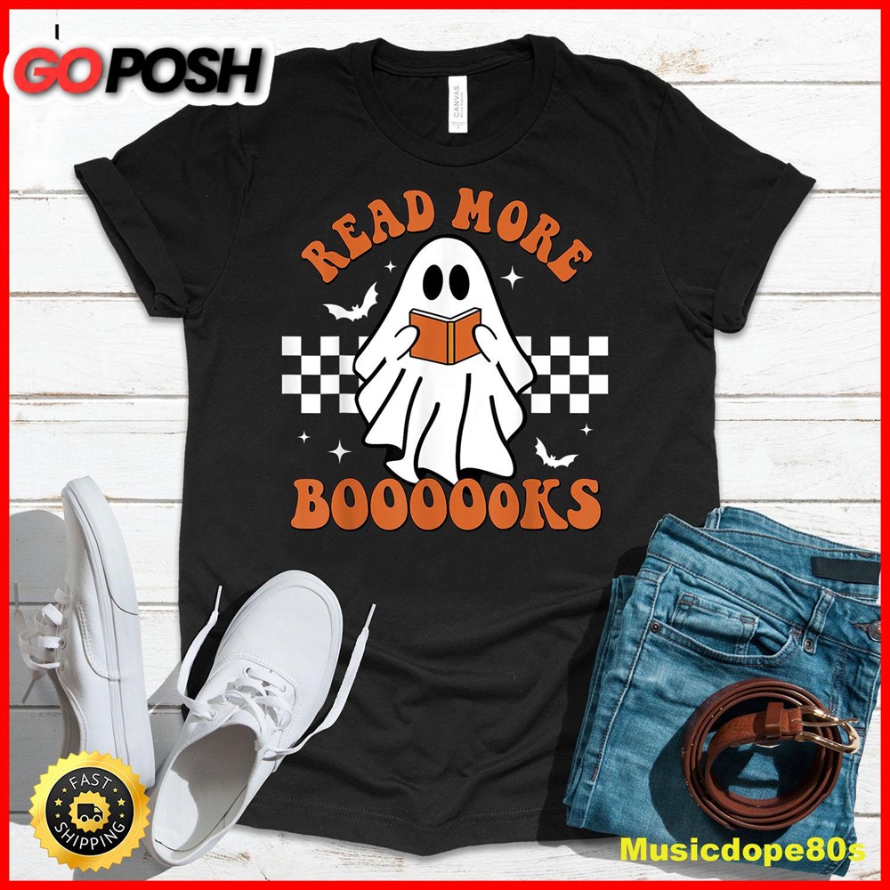 Cute Booooks Ghost Read More Books Funny Teacher Halloween T-Shirt