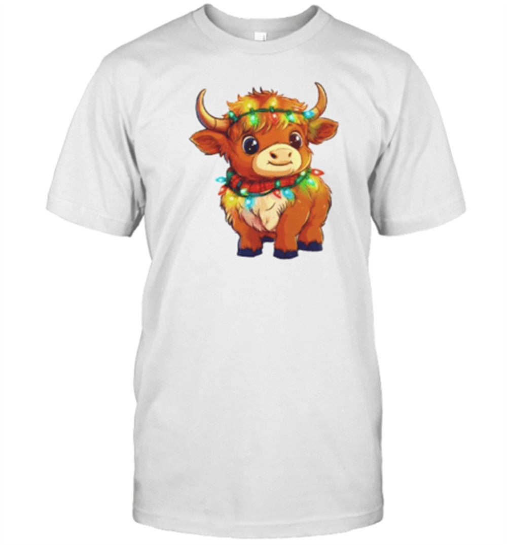 cute-christmas-lights-baby-scottish-highland-cow-t-shirt-ay4asw8u Cute Christmas Lights Baby Scottish Highland Cow T-Shirt