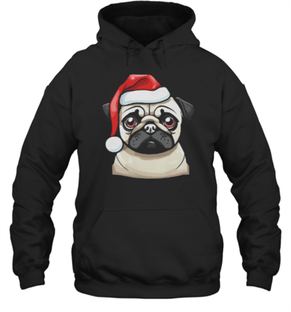 Cute Christmas Pug With Santa Hat T-Shirt