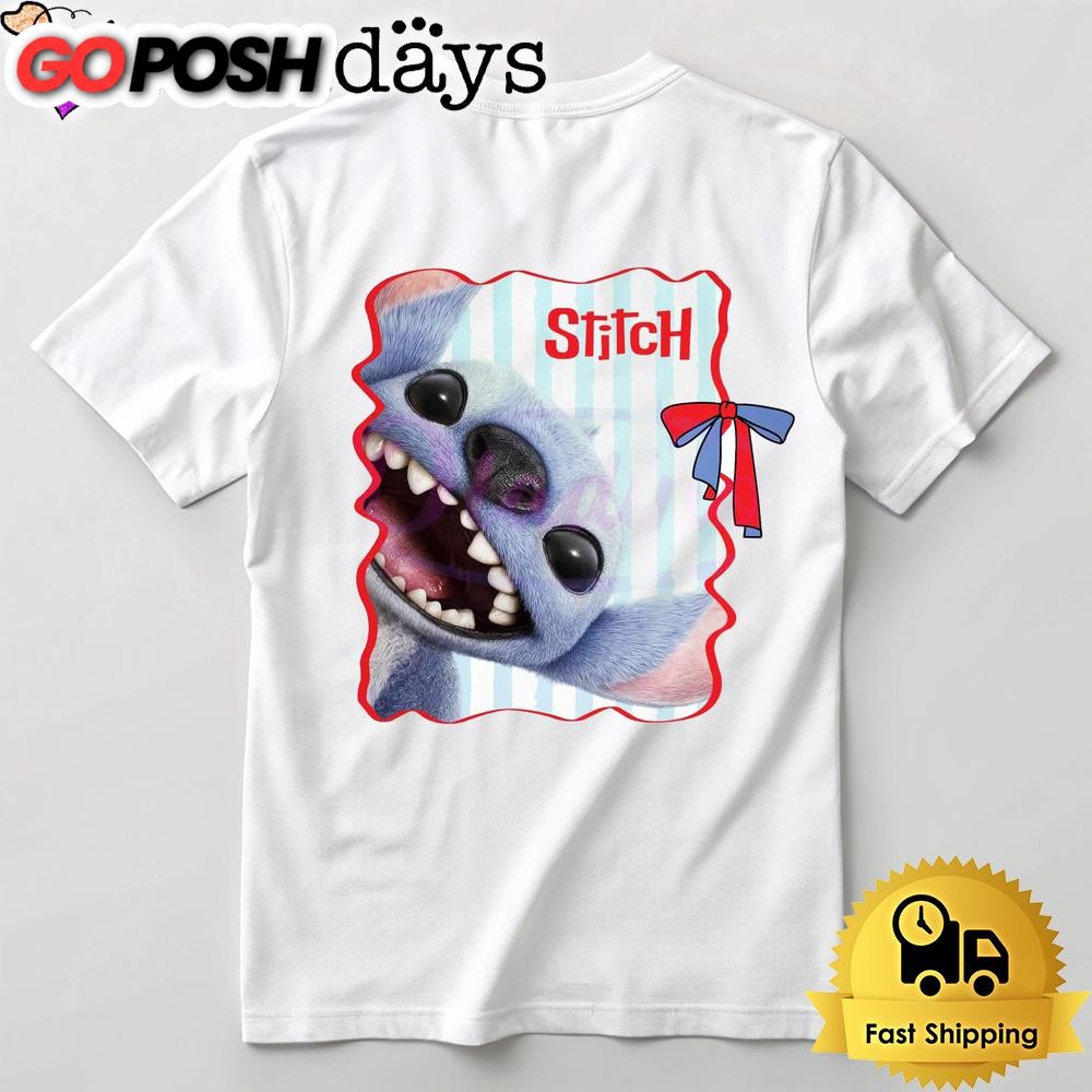 Cute Disney Stitch Blue Alien Fluffy Cartoon Frame T Shirt