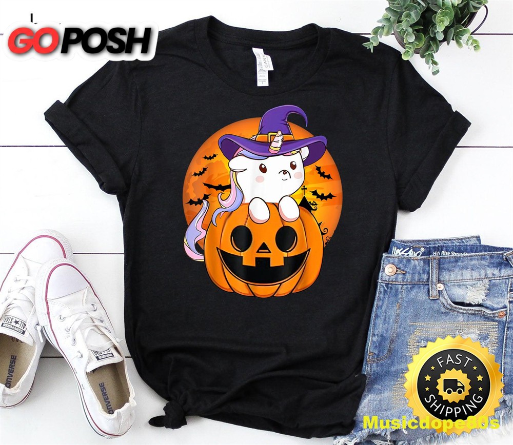 Cute Halloween Shirt Girls Women Witchy Unicorn Halloween T-Shirt