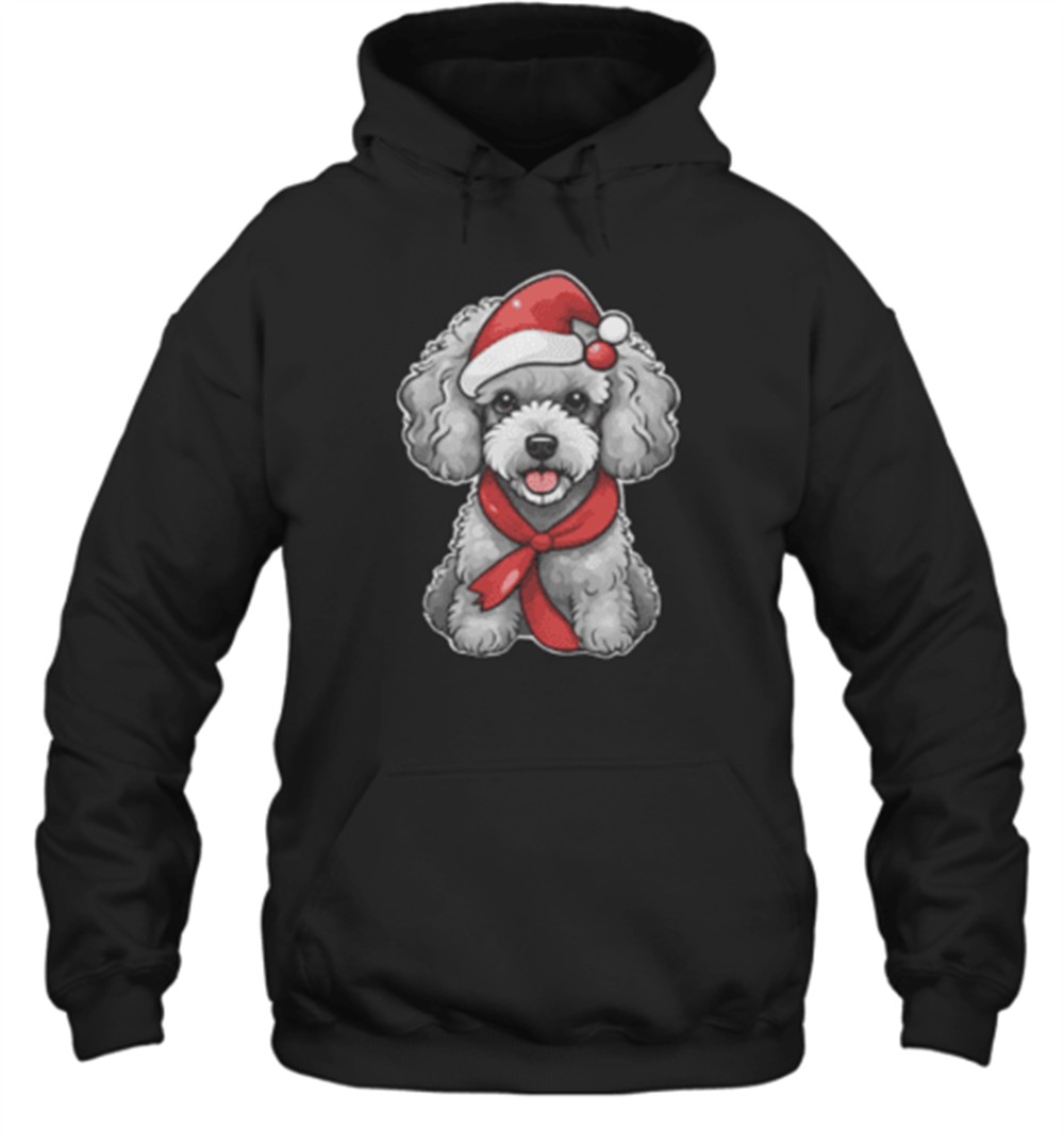 Cute Poodle Christmas Puppy In Santa Hat T-Shirt