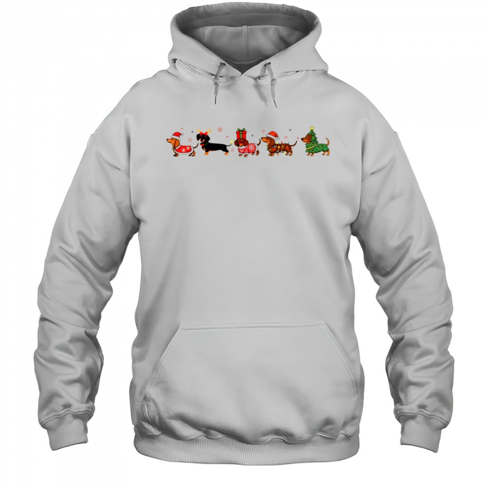 Dachshund and friends winter dog Santa hat Merry christmas shirt