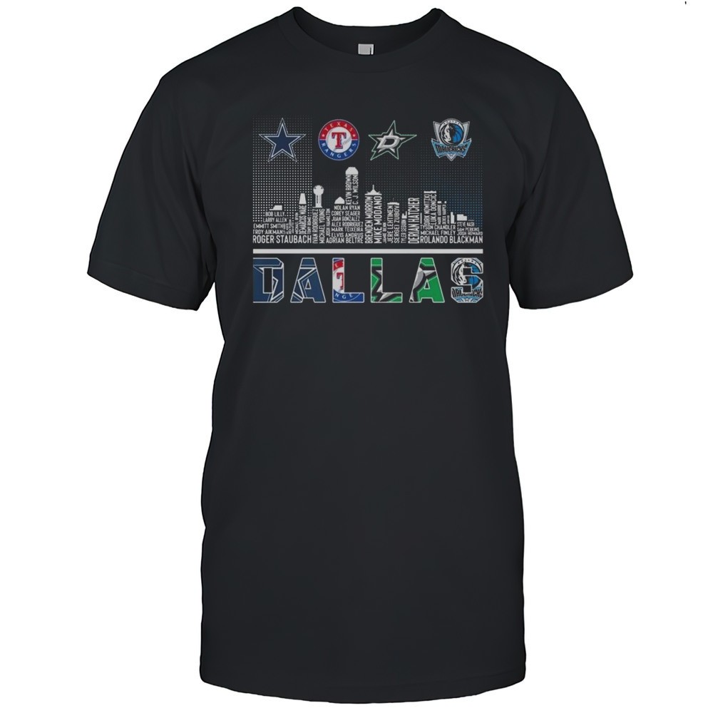dallas-cowboys-x-texas-rangers-x-dallas-stars-x-dallas-mavericks-skyline-logo-20-k1aao8wg Dallas Cowboys X Texas Rangers X Dallas Stars X Dallas Mavericks Skyline Logo 2025 Shirt