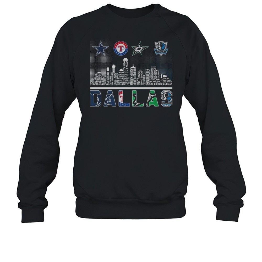 Dallas Cowboys X Texas Rangers X Dallas Stars X Dallas Mavericks Skyline Logo 2025 Shirt