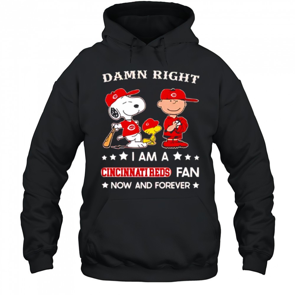 Damn Right I Am A Cincinnati Reds Fan Now and Forever Snoopy and Charlie Brown shirt