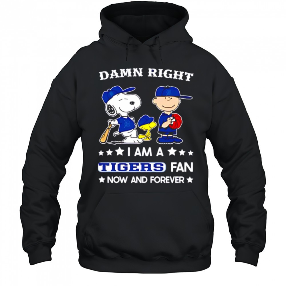 Damn Right I Am A Tigers Fan Now and Forever Snoopy and Charlie Brown shirt