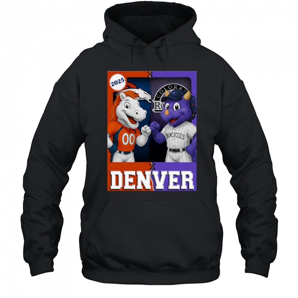 Denver Broncos and Denver Rockies mascot play card shirt