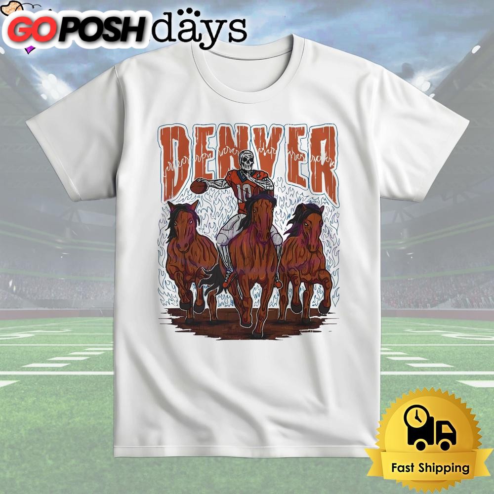 Denver Broncos Skeleton Football T Shirt