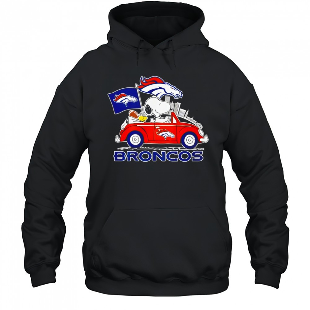Denver Broncos x Snoopy and Woodstock driving car shirt