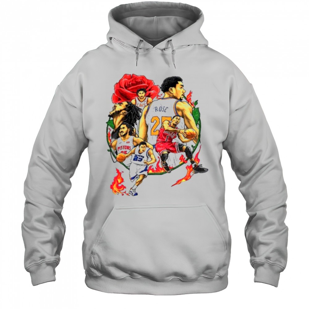 Derrick Rose player basketball rose and fire shirt