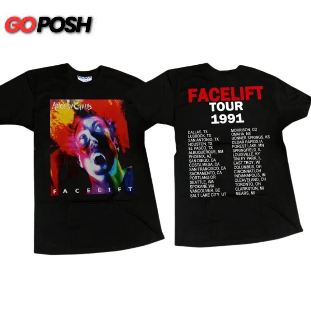 Details about vintage 1990 Alice In Chains Facelift Tour band rock T-shirt Black