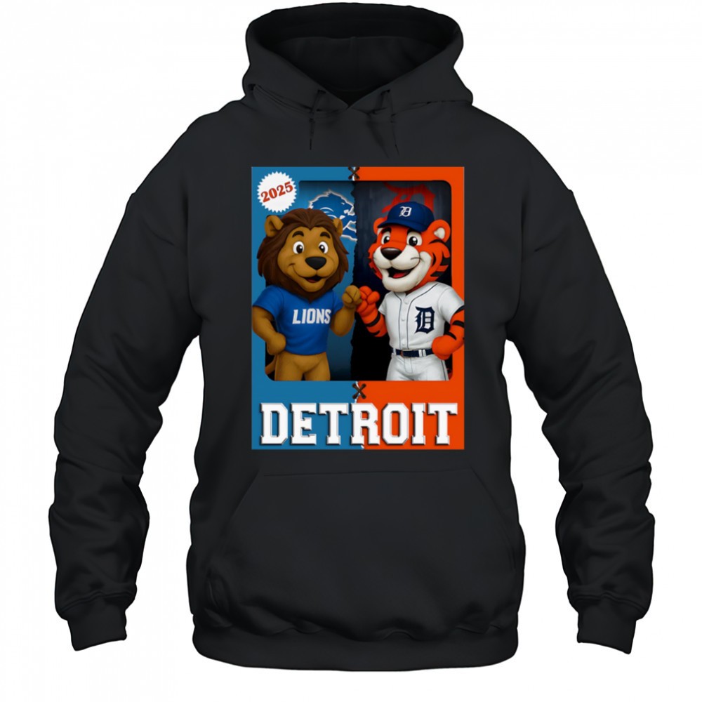 Detroit Lions and Detroit Tigers mascot play card shirt