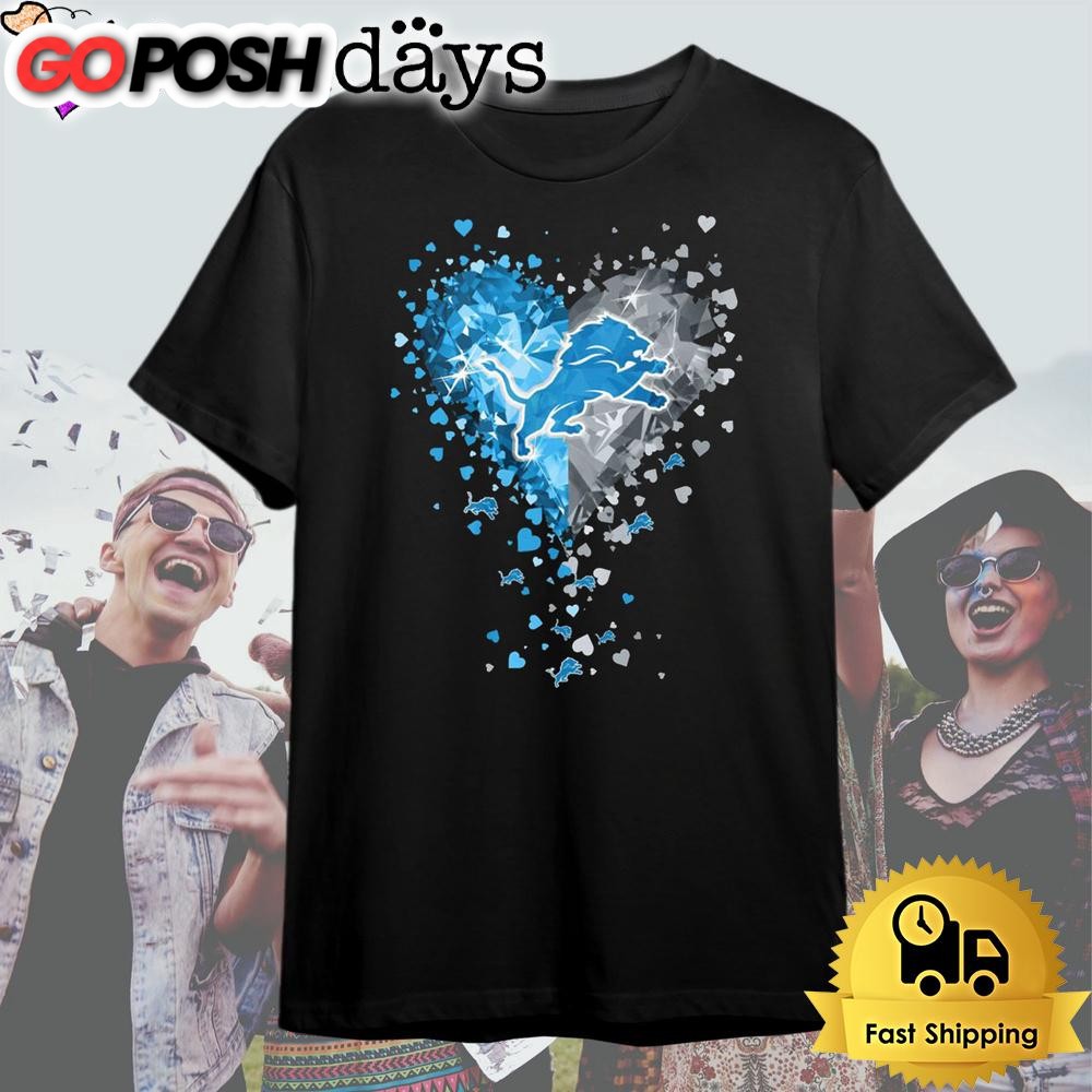 Detroit lions Crystal Heart T Shirt