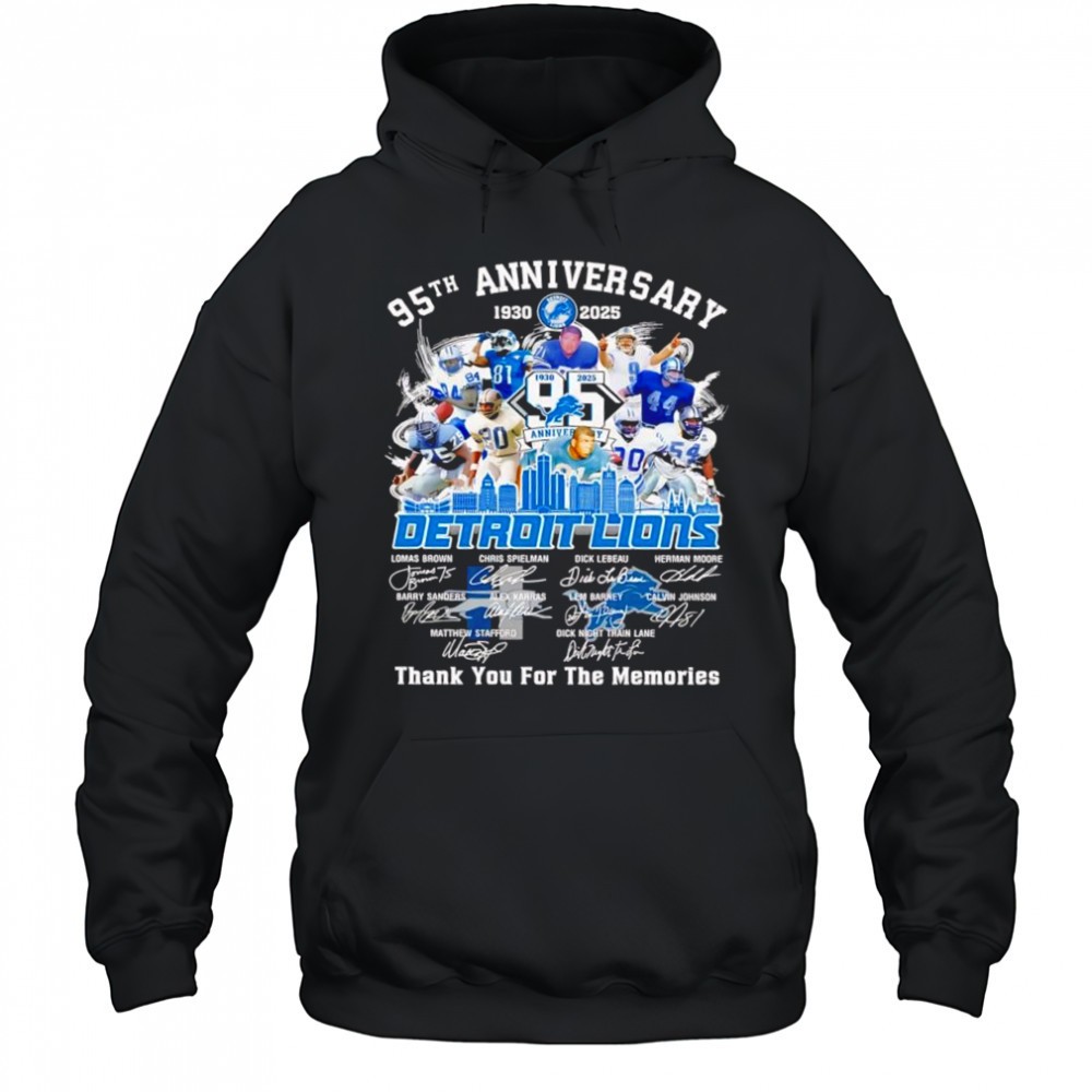 Detroit Lions football 95th anniversary 1930 2025 Thank You For The Memories signatures shirt