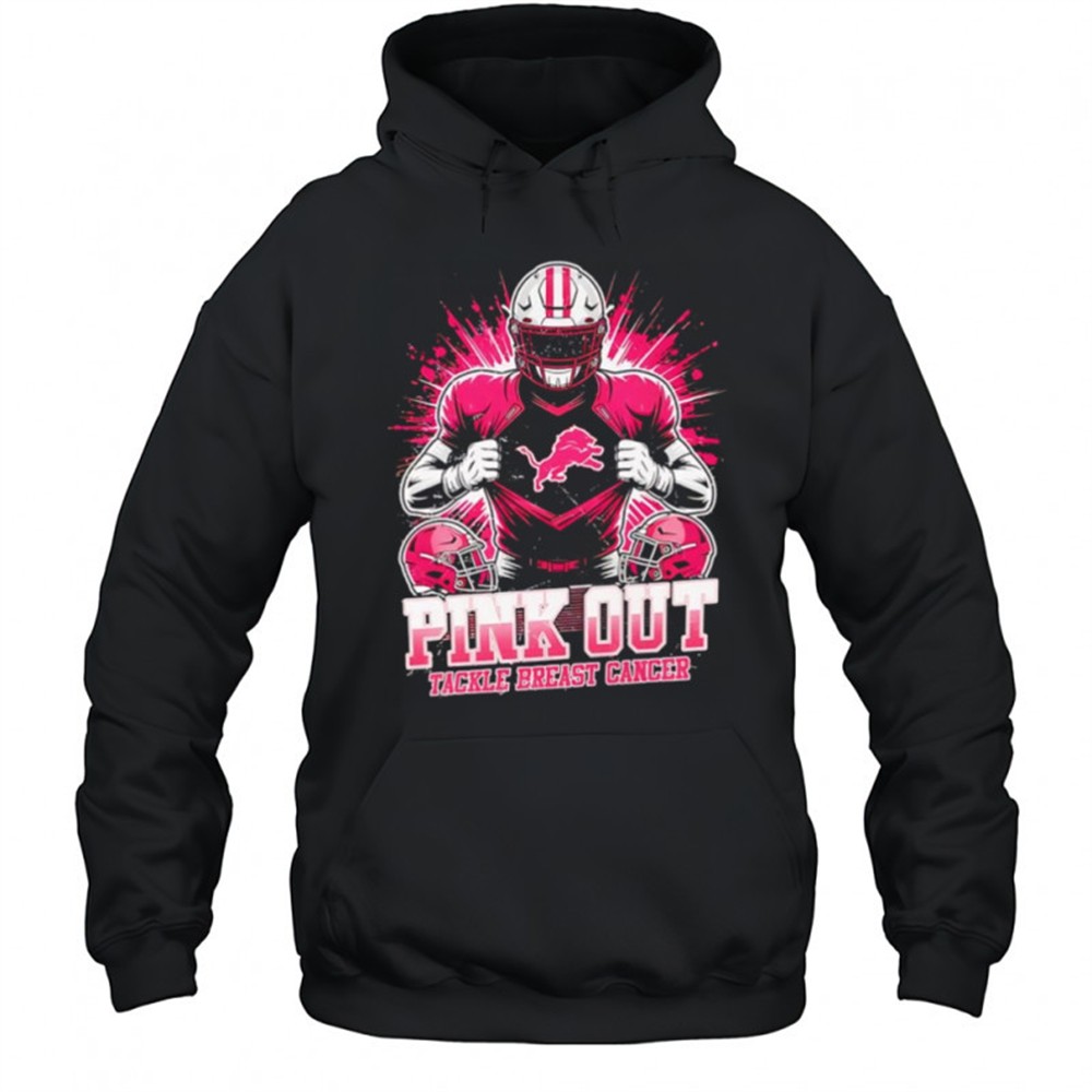Detroit Lions football pink out tackle breast cancer shirt
