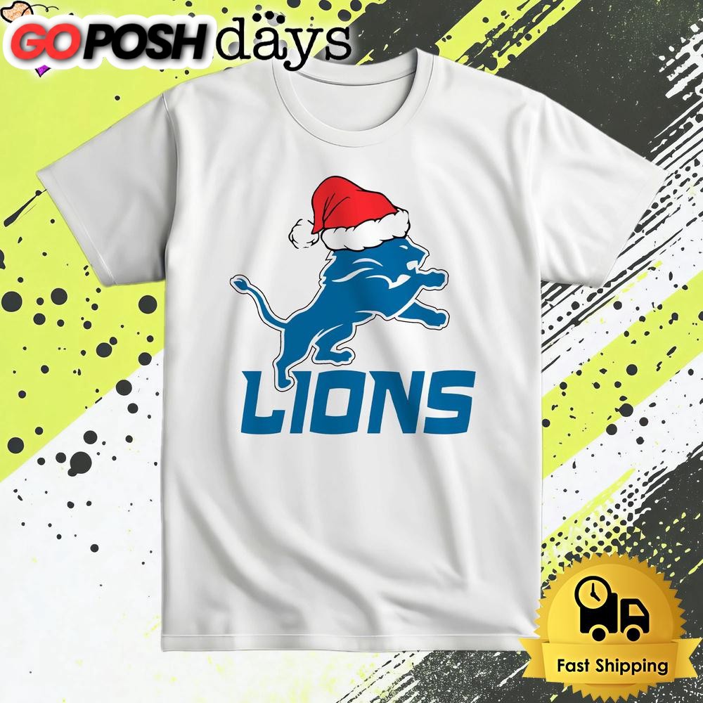 Detroit Lions Logo Christmas Santa Hat T Shirt