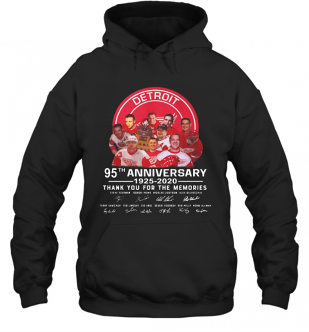 Detroit Red Wings 95Th Anniversary 1925 2020 Thank You For The Memories Signatures T-Shirt