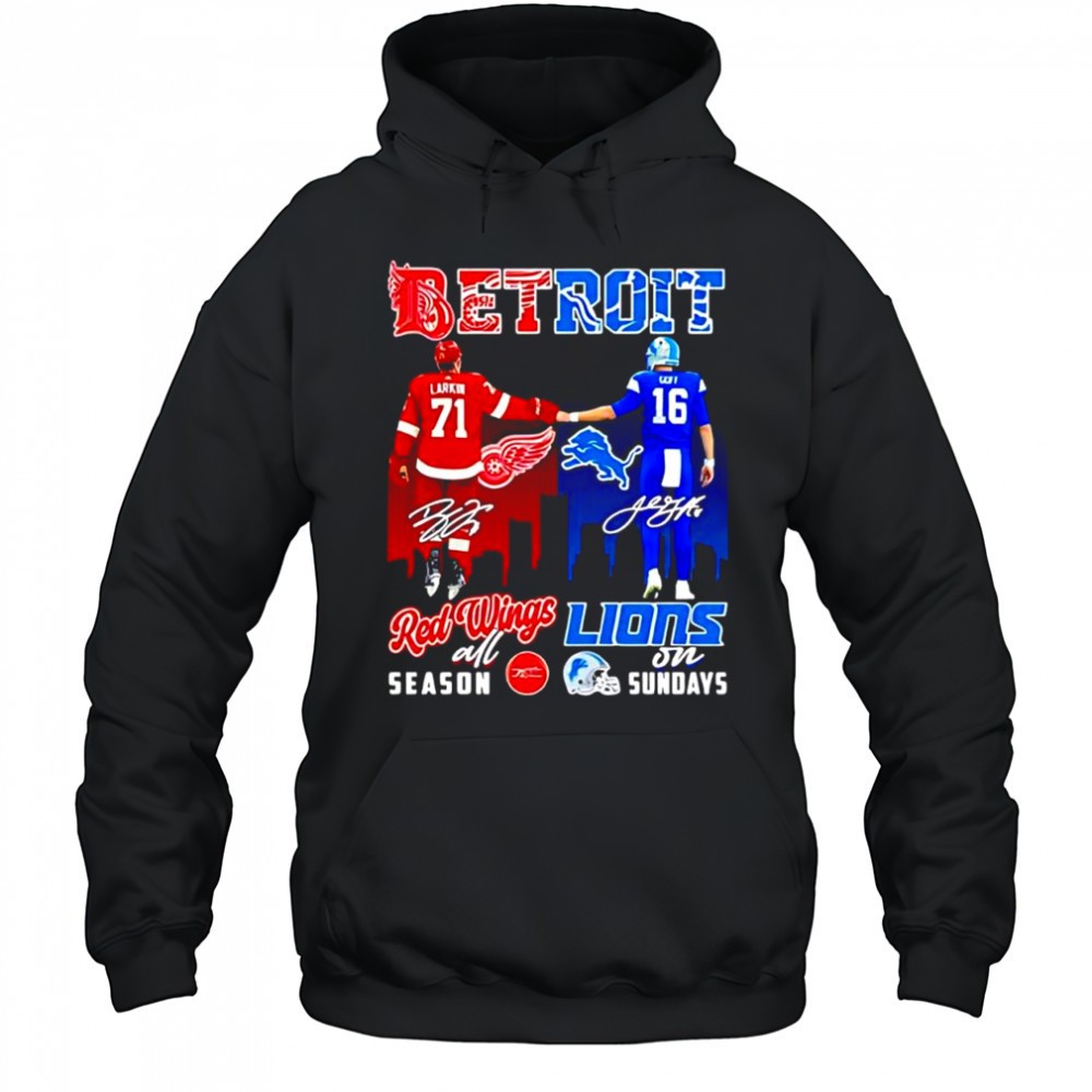 Detroit sports teams Red Wings all Season Lions on Sundays signatures shirt