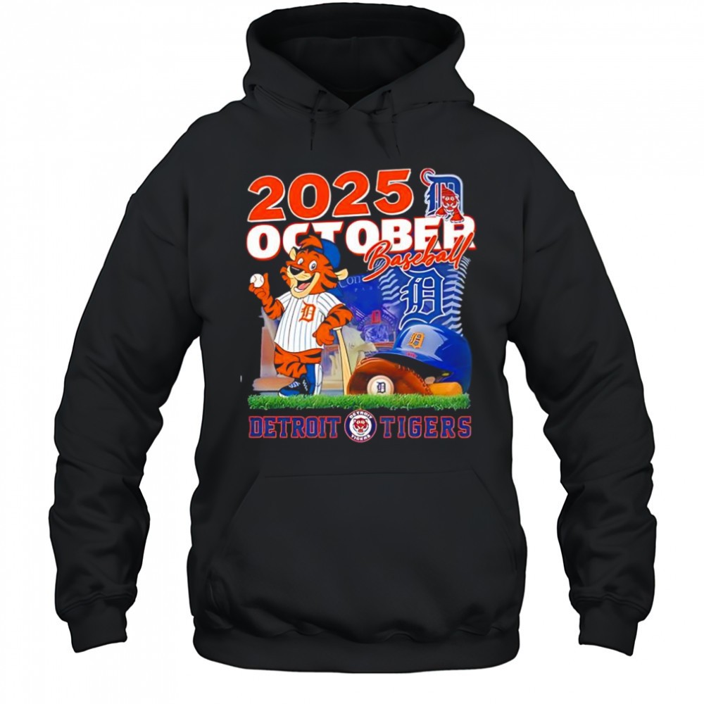 Detroit Tigers 2025 October baseball team helmet mascot logo graphic shirt