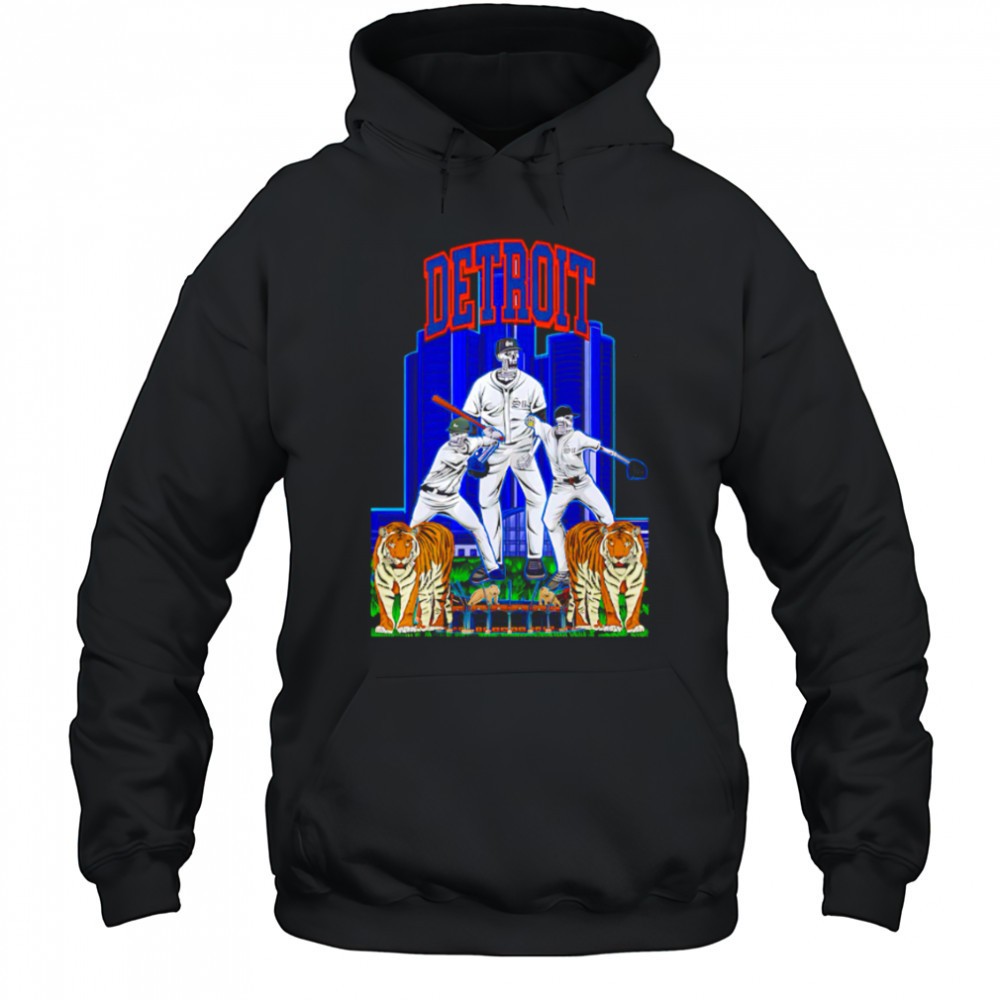 Detroit Tigers skeleton high rise building shirt