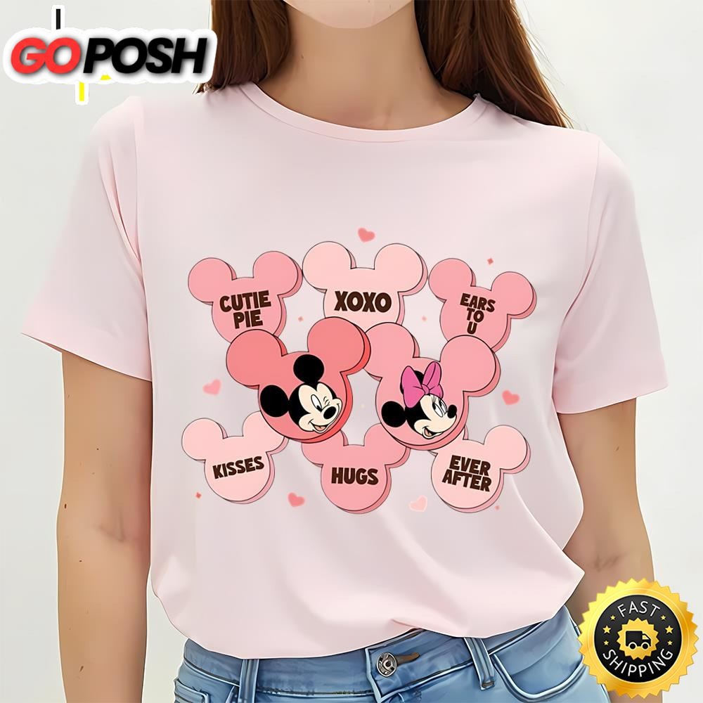Disney Mickey And Minnie Magic Castle Valentine Pink Heart Shirt