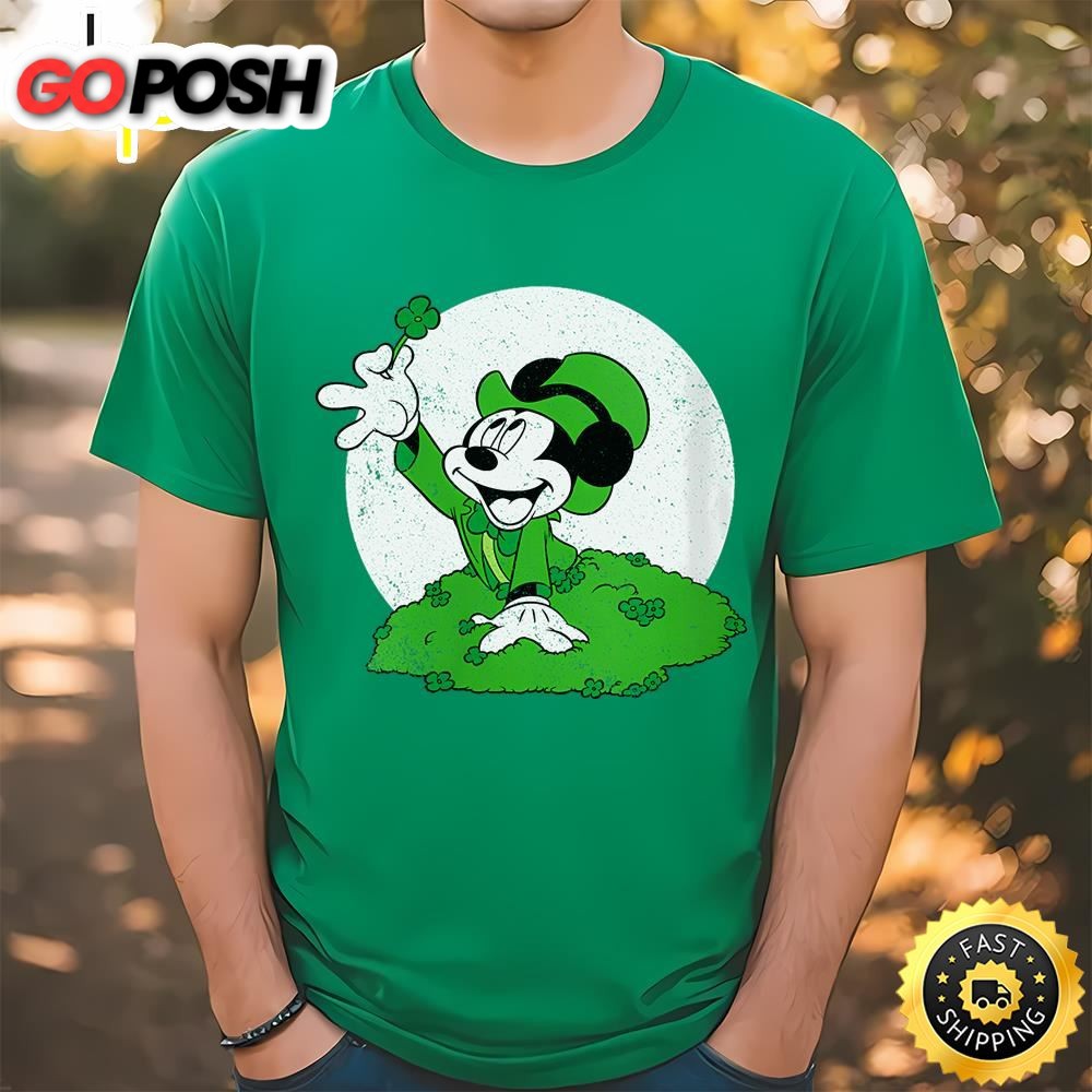 Disney Retro Mickey Mouse Four Leaf Clover St. Patricks Day T-Shirt