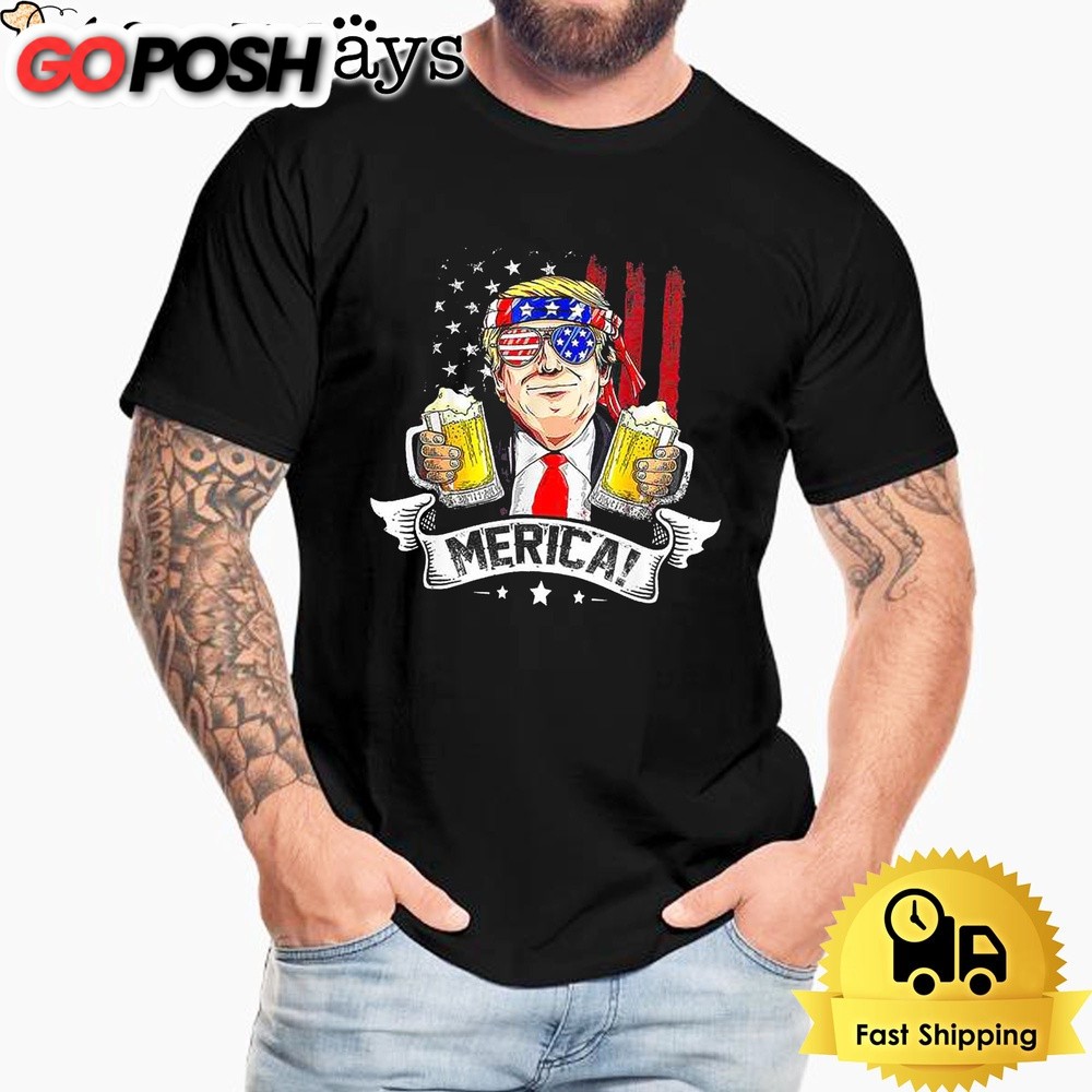 Donald Trump 4th Of July Merica For Men Women USA American Flag T-Shirt
