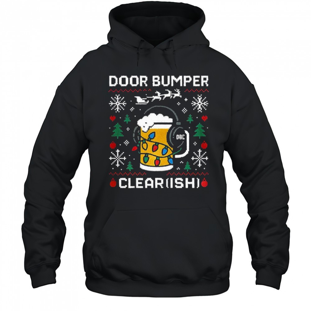 Door Bumper Clear ish beer mug with headphones and Christmas lights shirt