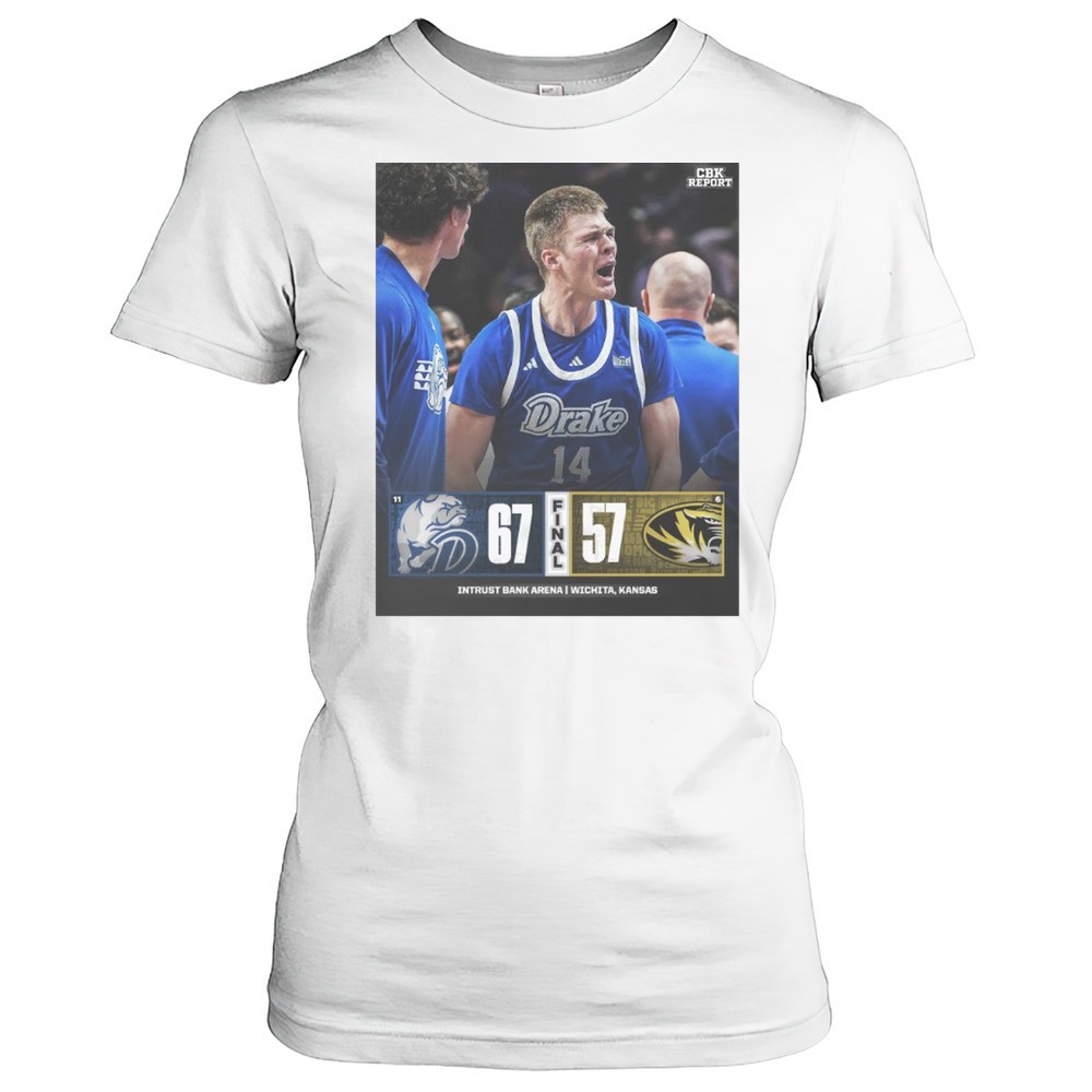 drake-bulldogs-win-missouri-tigers-final-score-67-57-intrust-bank-arena-wichita-3i66ih26 Drake Bulldogs Win Missouri Tigers Final Score 67 57 Intrust Bank Arena Wichita Kansas T-shirt