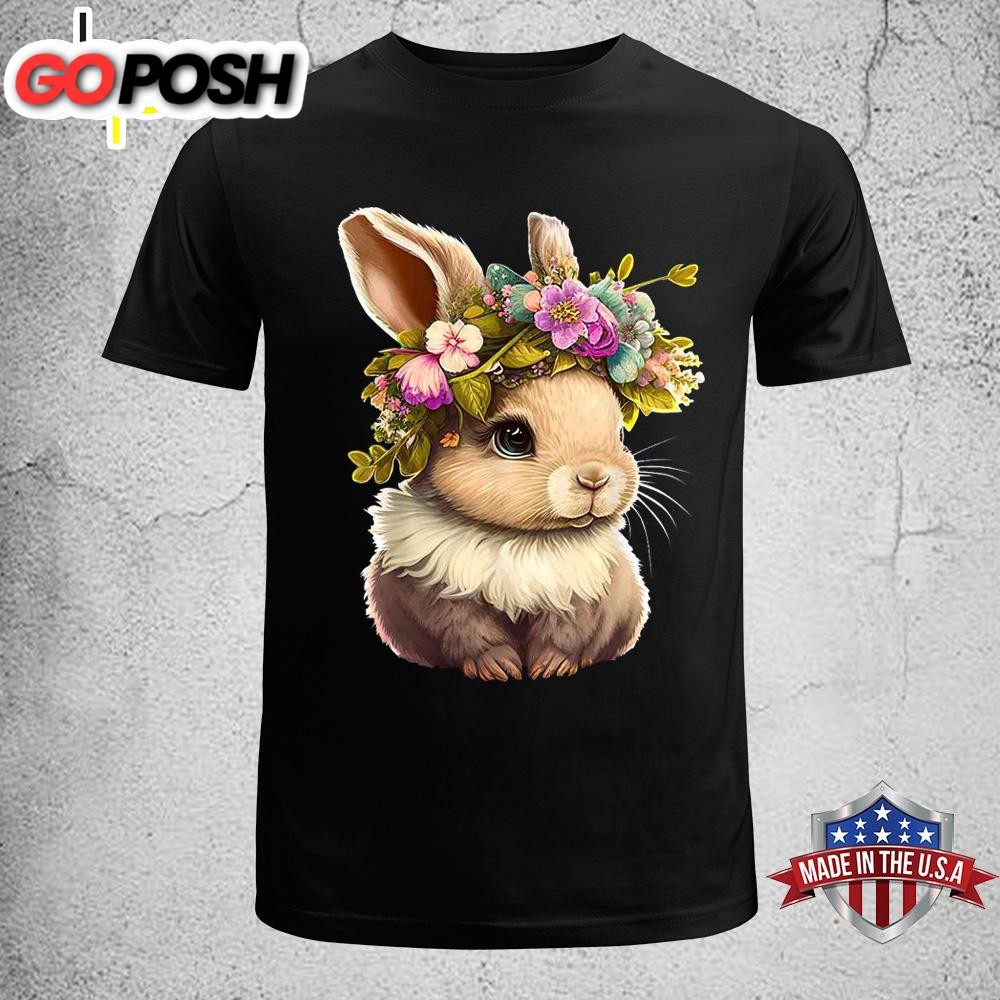 Easter Bunny Rabbit Women – Happy Bunny Flower Graphic Girls Womens Easter Shirt