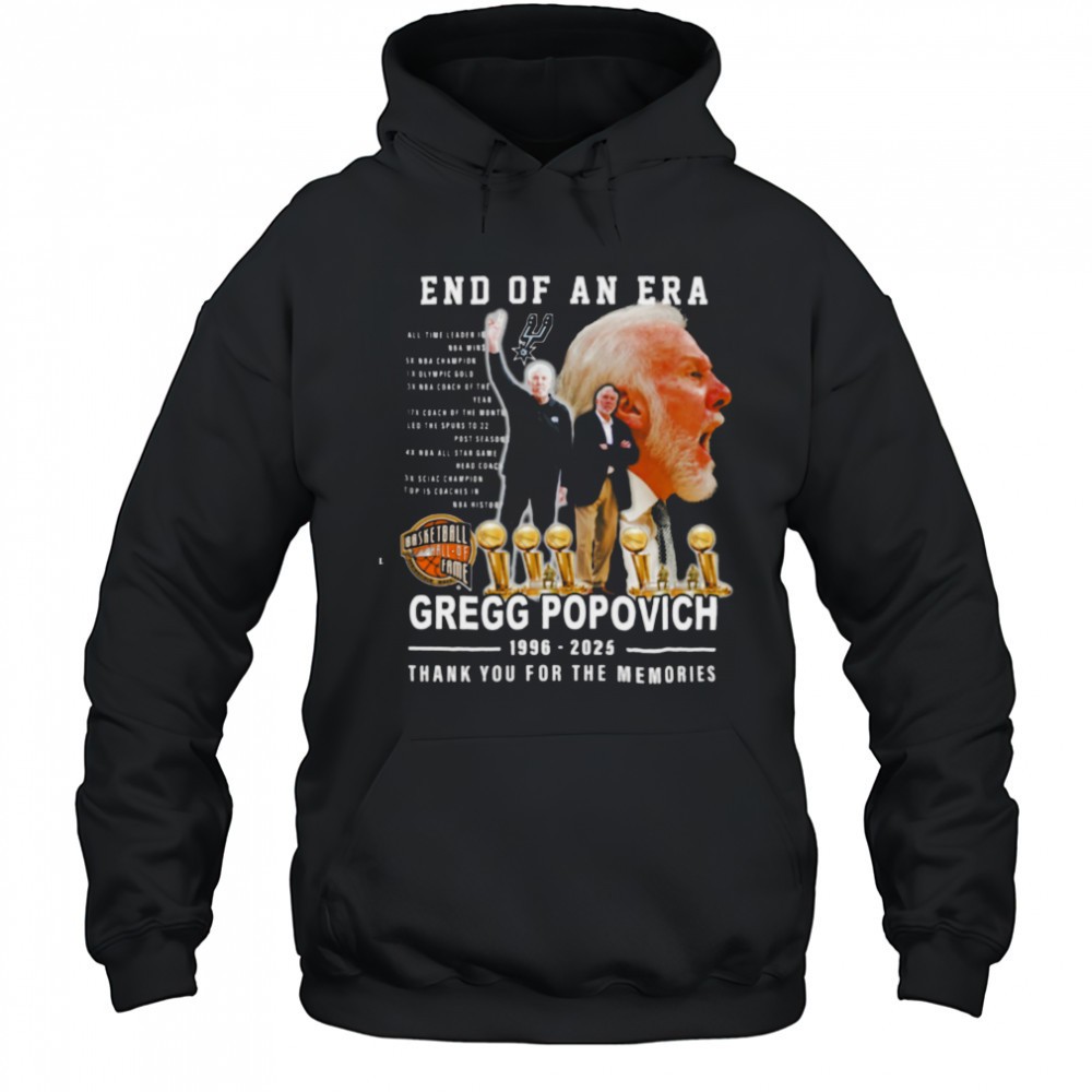 End Of An Era Gregg Popovich 1996 2025 Thank You For The Memories T Shirt