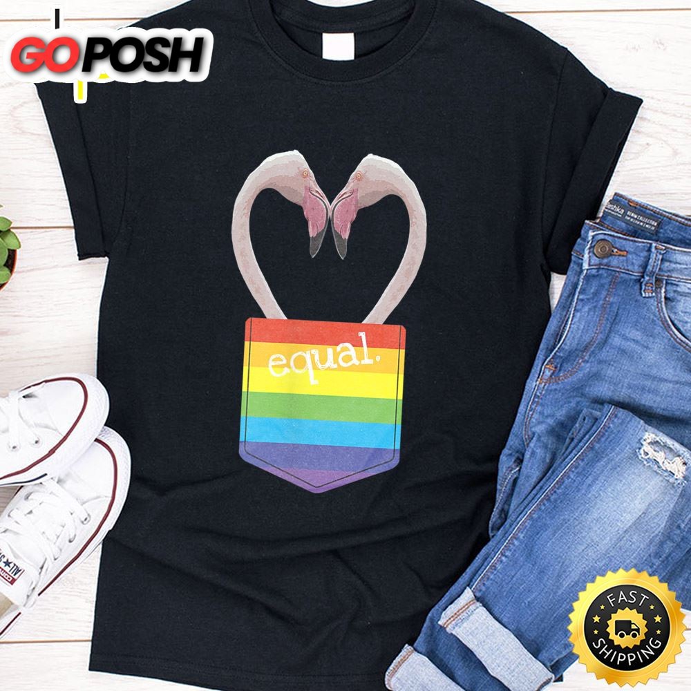 Equal LGBT Valentine Heart T Shirt Flamingo Pocket Print