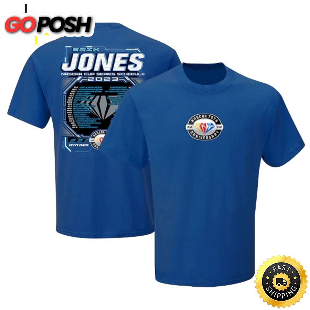Erik Jones Checkered Flag 2023 NASCAR Cup Series Schedule Royal T-shirt