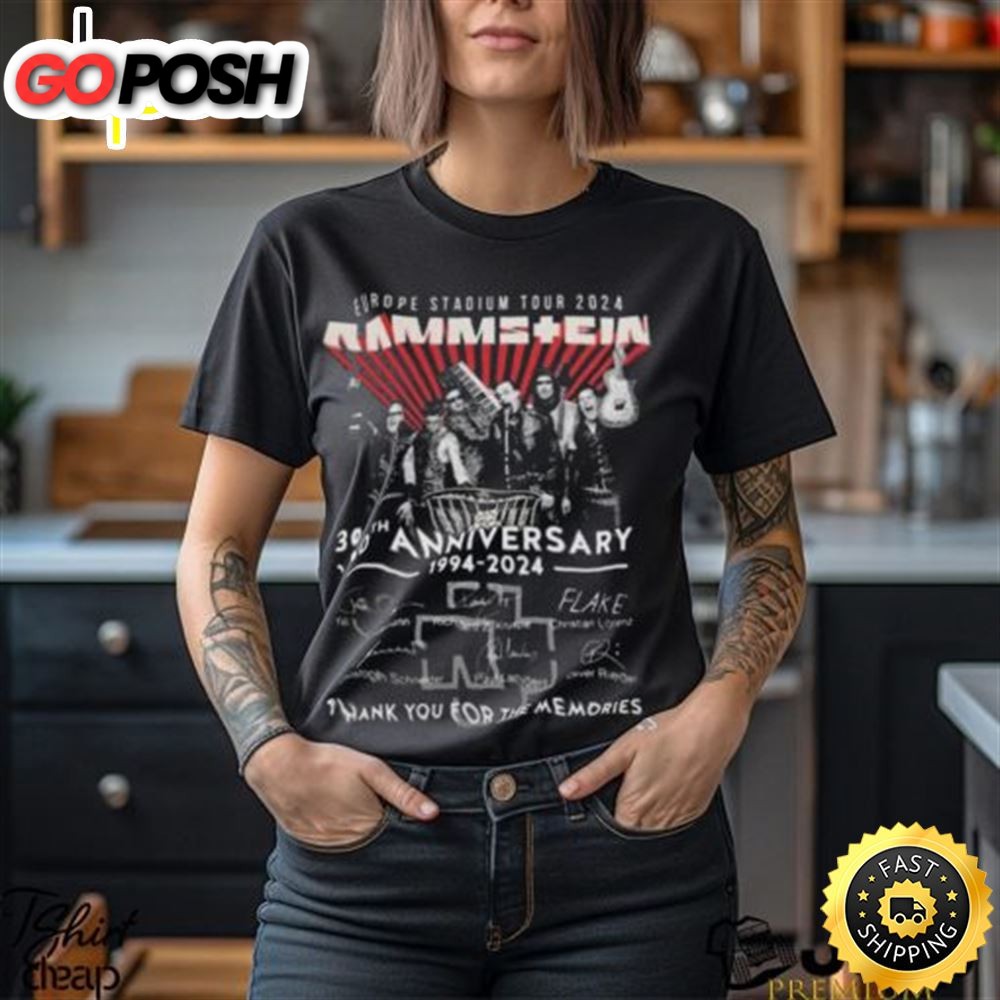 Europe Stadium Tour 2025 Rammstein Merch, Rammstein 30th Anniversary 1994 – 2025 Thank You For The Memories Signatures Shirt