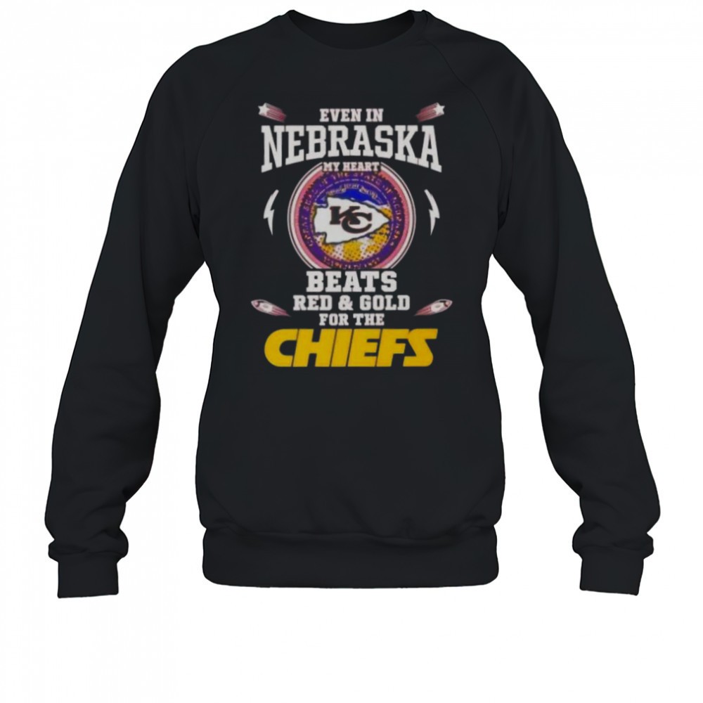even-in-nebraska-my-heart-beats-red-and-gold-for-the-kansas-city-chiefs-t-shirt-39lhrp81 Even In Nebraska My Heart Beats Red And Gold For The Kansas City Chiefs T-Shirt